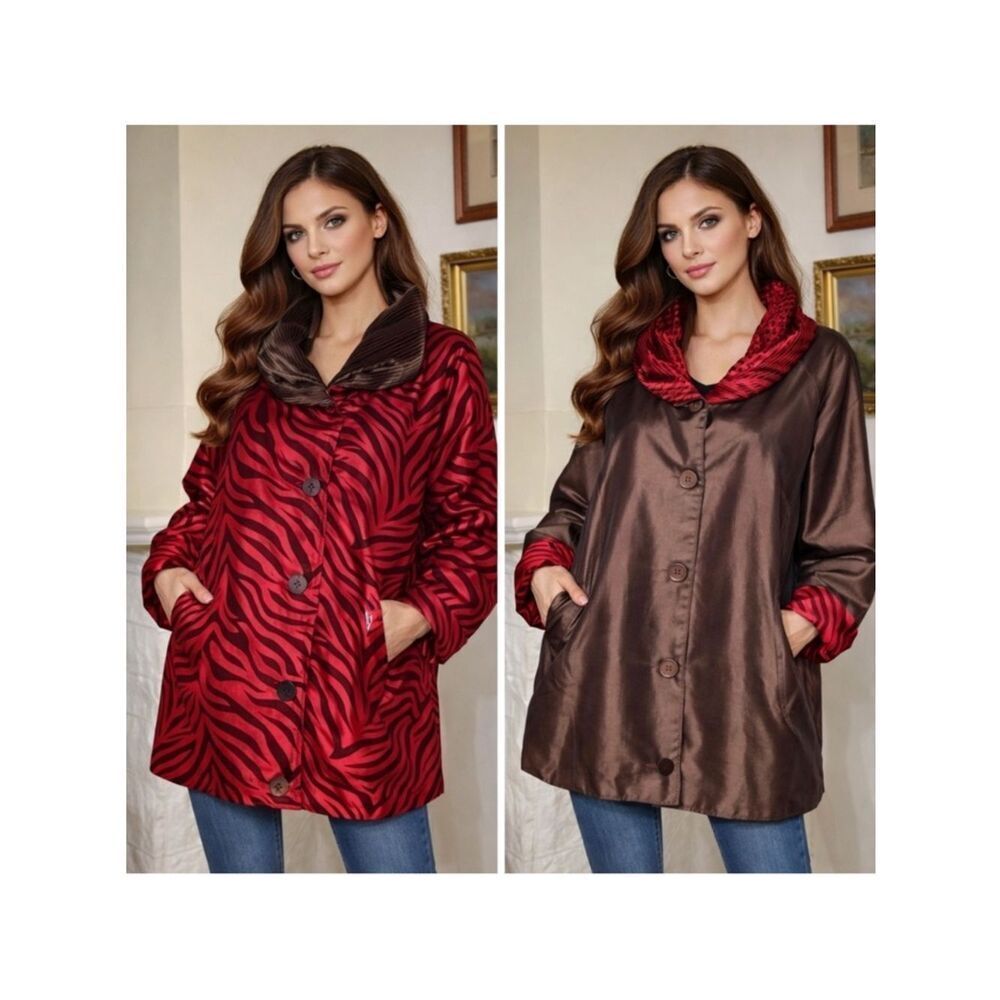 UBU Reversible Zebra Print Satin Car Length Coat - As New